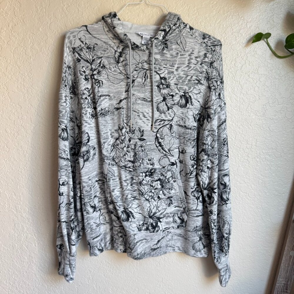 Athleta Lightweight Floral Hoodie Black & Gray | Women’s Medium/Tall